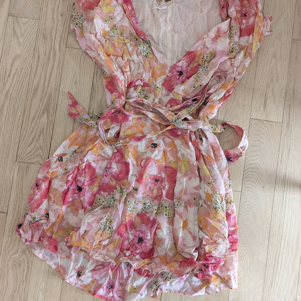 Free People Pink and Yellow Floral Dress